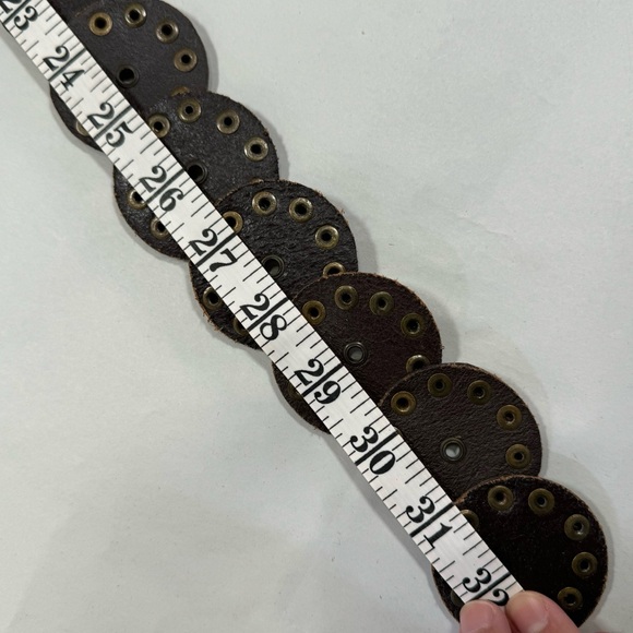 Vintage Boho Brown Genuine Leather Brass Studded Statement Belt Size Small